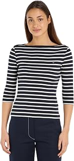 Tommy Hilfiger Women’s Long Sleeve Slim Fit New Cody Top with Boat Neck