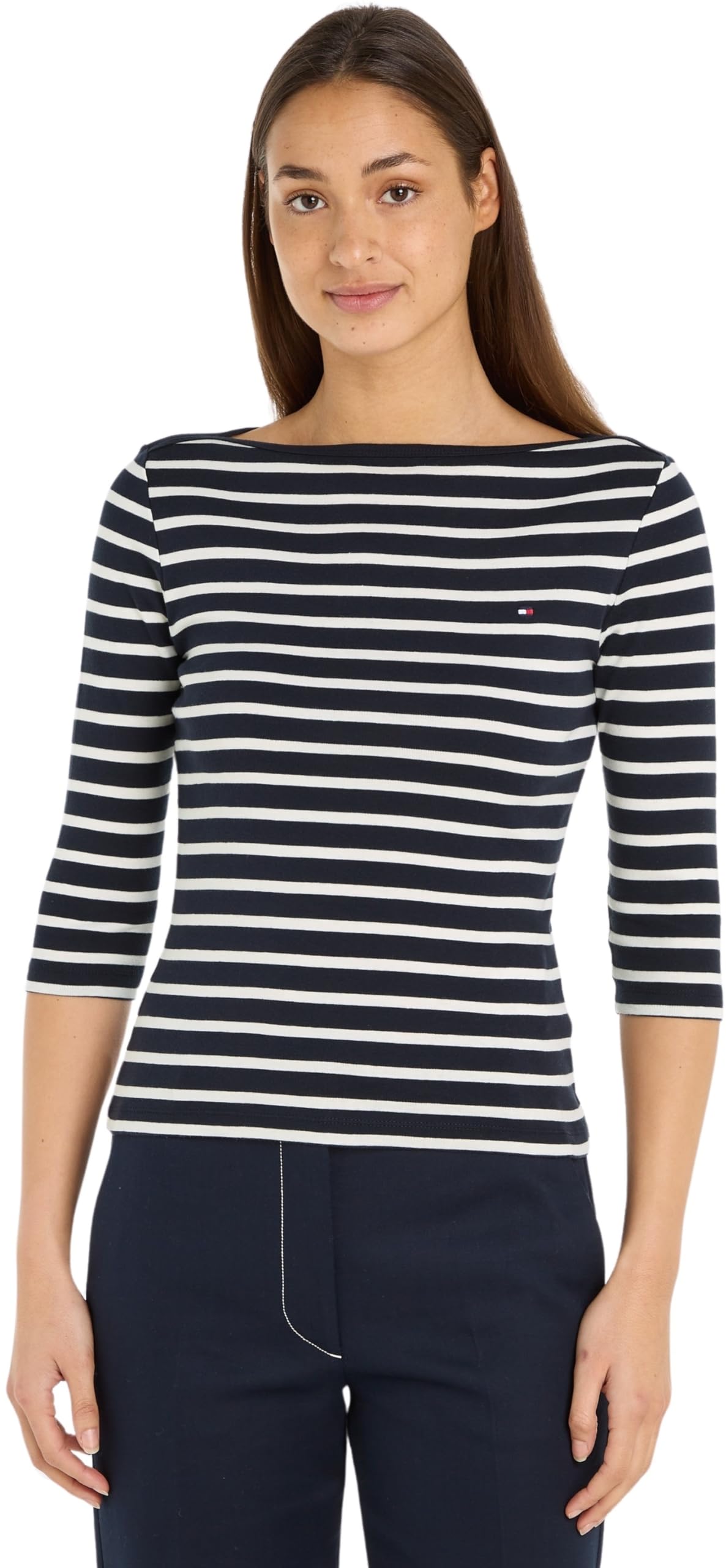 Tommy Hilfiger Women’s Long Sleeve Slim Fit New Cody Top with Boat Neck