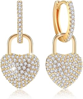 Richapex 18K Crystal Heart Hoop Earrings for Women with Locket Design, White Crystal Cubic Zirconia Dangling Earrings Fine Jewelry Gifts for Her