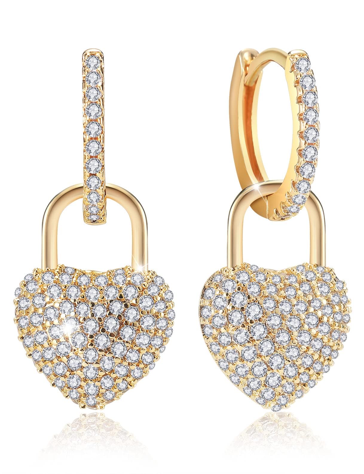 Richapex 18K Crystal Heart Hoop Earrings for Women with Locket Design, White Cry