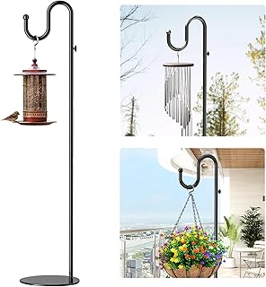 74" Shepherds Hook Stand: Hanging Bird Feeders, Plants, and Wind Chimes | Heavy Duty, Adjustable, Free Standing Pole Holder with Heavy Duty Base for Indoor & Outdoor, Holds Up to 20 LBS
