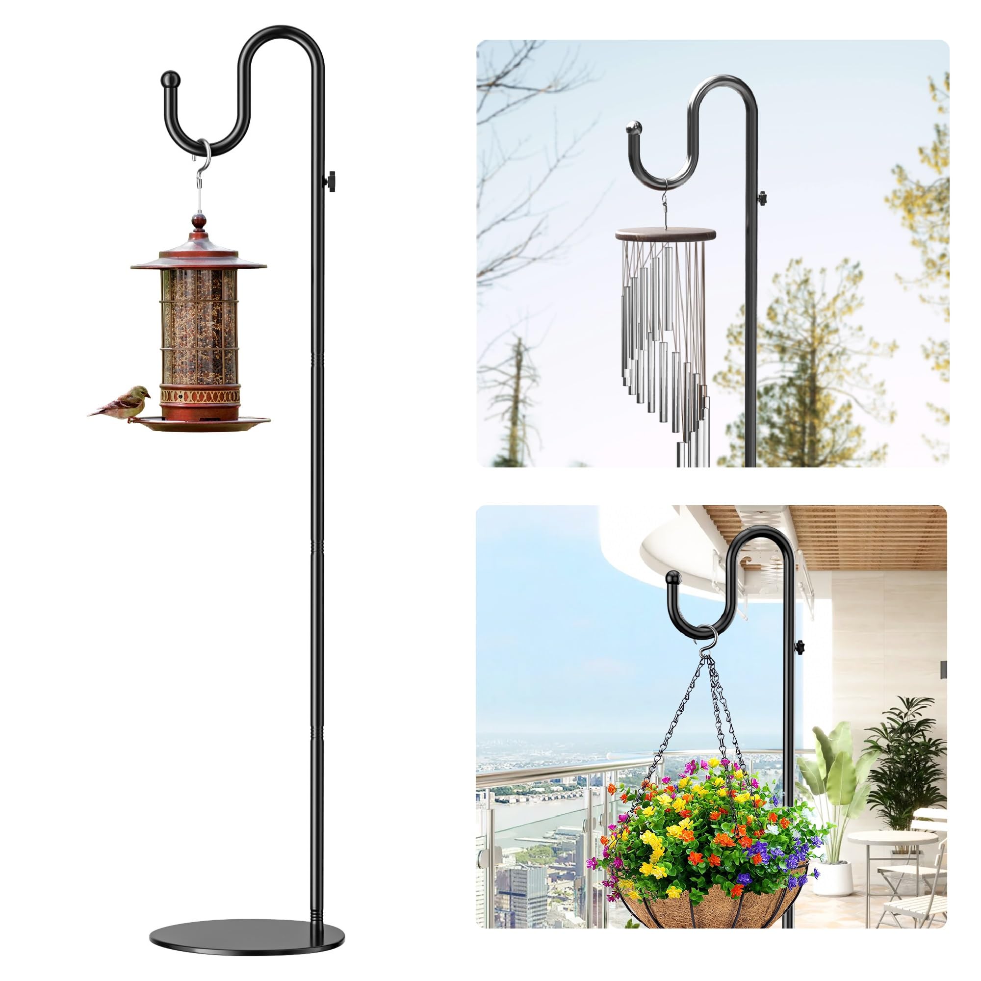 74" Shepherds Hook Stand: Hanging Bird Feeders, Plants, and Wind Chimes | Heavy 
