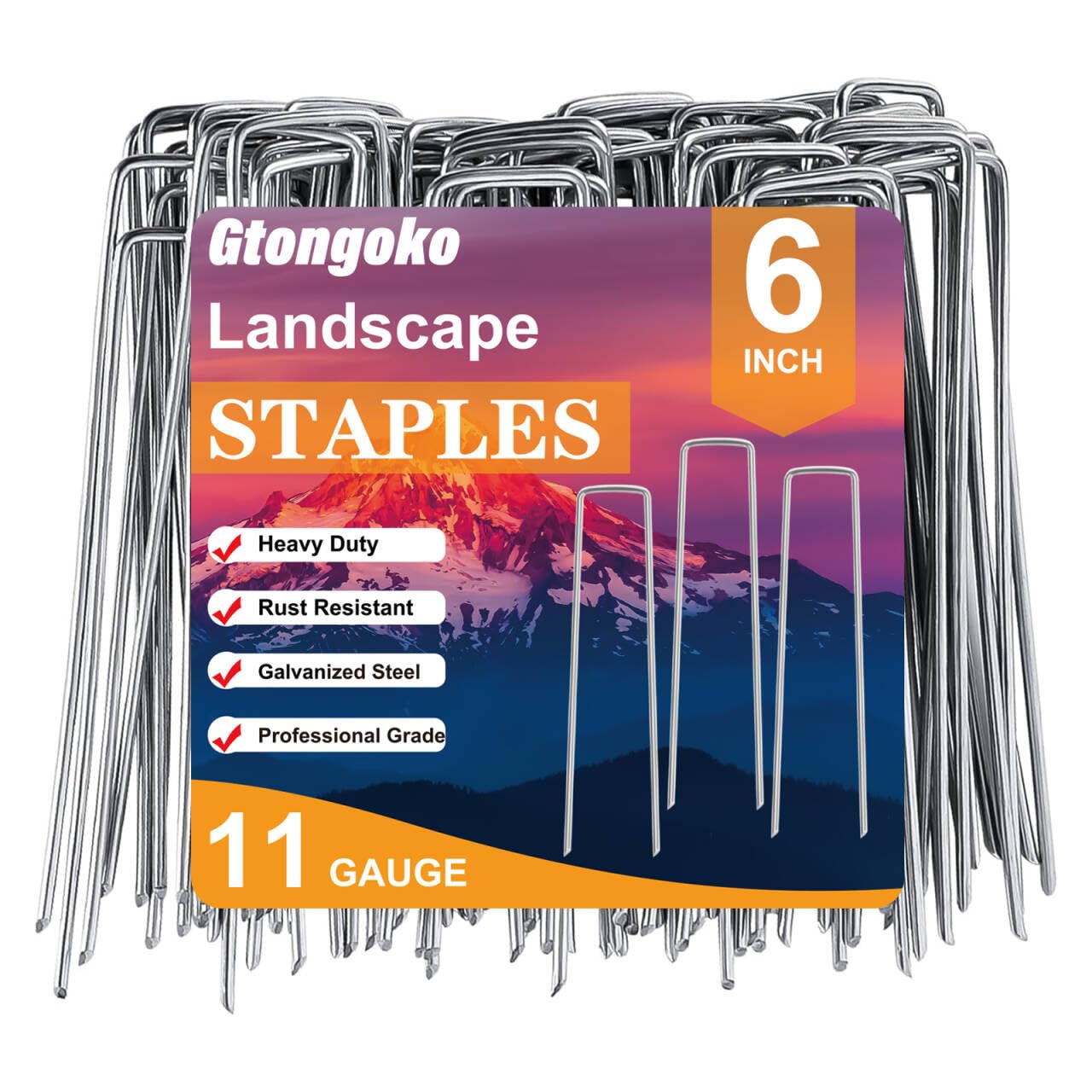 Gtongoko 28 Pack Landscape Staples 6 Inch, Galvanized Garden Stakes | 2.7mm Thic
