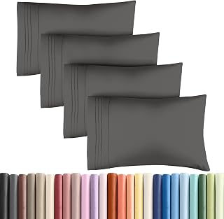 King Pillow Cases Set of 4 - Ultra Soft Cozy Pillowcase Covers - Charcoal
