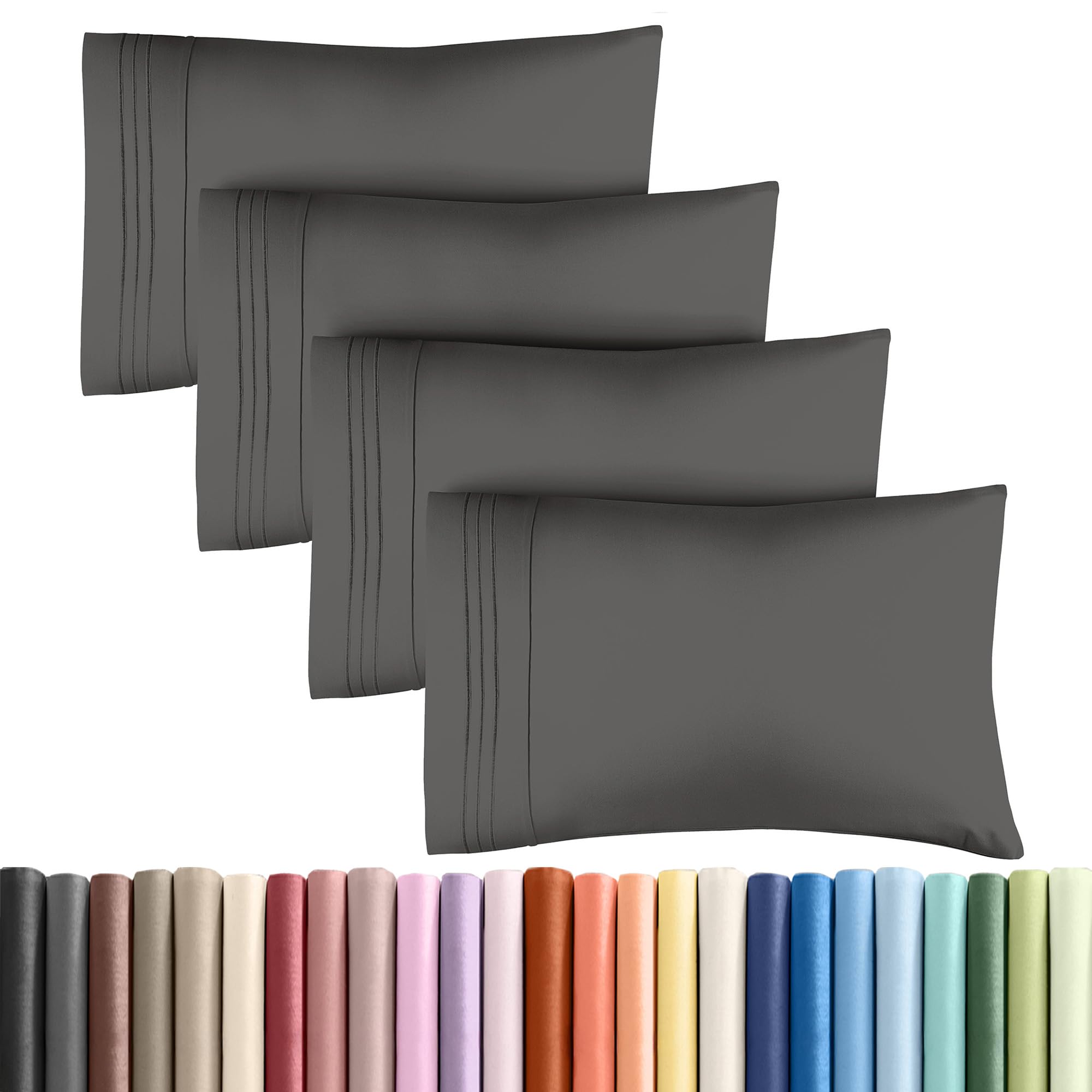 King Pillow Cases Set of 4 - Ultra Soft Cozy Pillowcase Covers - Charcoal