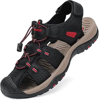 FLARUT Mens Sport Sandals, Outdoor Hiking Sandals Closed Toe Lightweight Leather Casual Trainers
