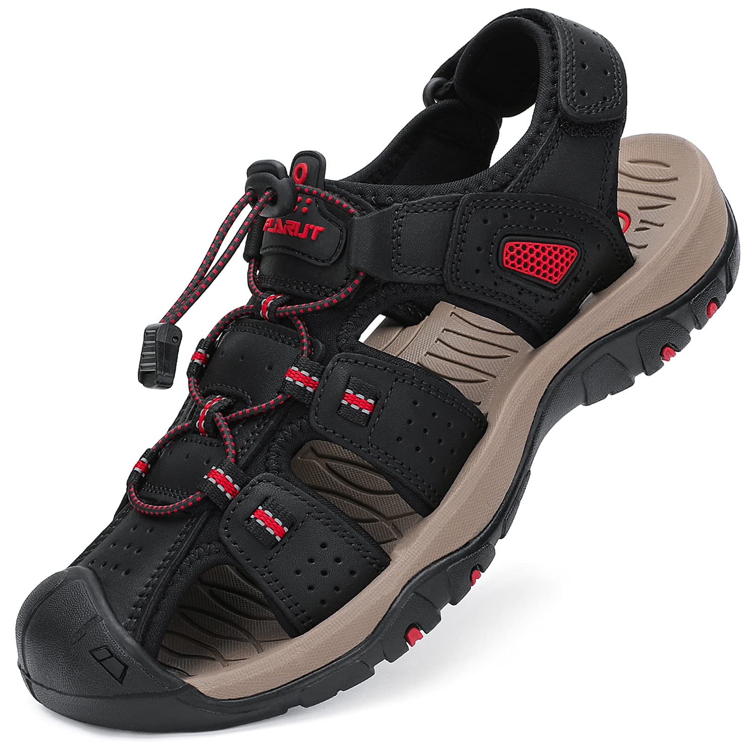 FLARUT Mens Sport Sandals, Outdoor Hiking Sandals Closed Toe Lightweight Leather
