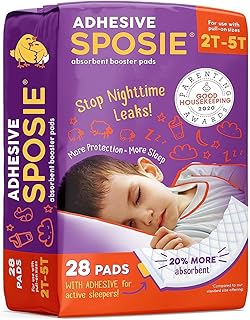 Sposie Overnight Diaper Booster Pads with Adhesive, Size 2T-5T, 28 Ct | Stops Diaper Leaks, Hypoallergenic, Soft, &amp; Extra Absorbent, Dry Nights for Kids &amp; Parents, Inserts Fit Diaper Sizes 2T-5T