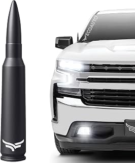 50 Cal Badass Bullet Antenna® for 2014+ Chevy Silverado &amp; GMC Sierra Truck | Fits 2014+ Chevy Silverado &amp; GMC Sierra 1500 2500HD 3500HD Hood mount. Anti-theft Design, Car Wash Safe, M6/M7, Truck Antenna