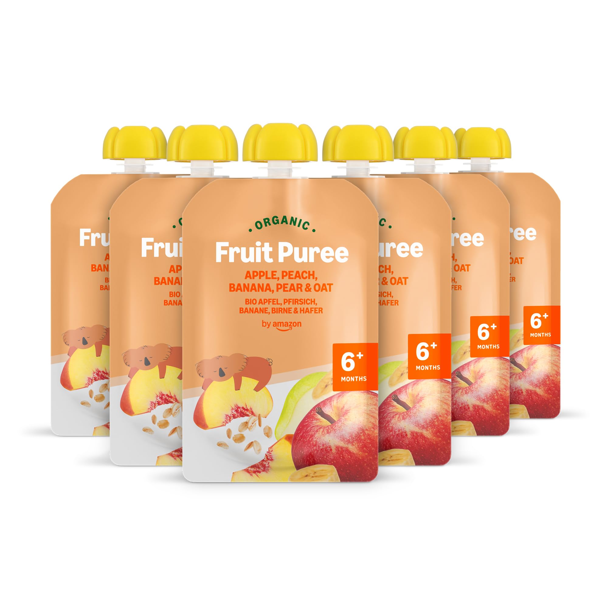 by Amazon Organic Apple, Peach, Banana, Pear & Oat Pouch - 6 x 90g - Previously 