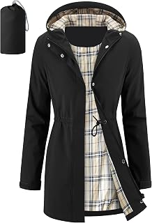Women's Long Rain Jacket Waterproof Packable Hooded Raincoat