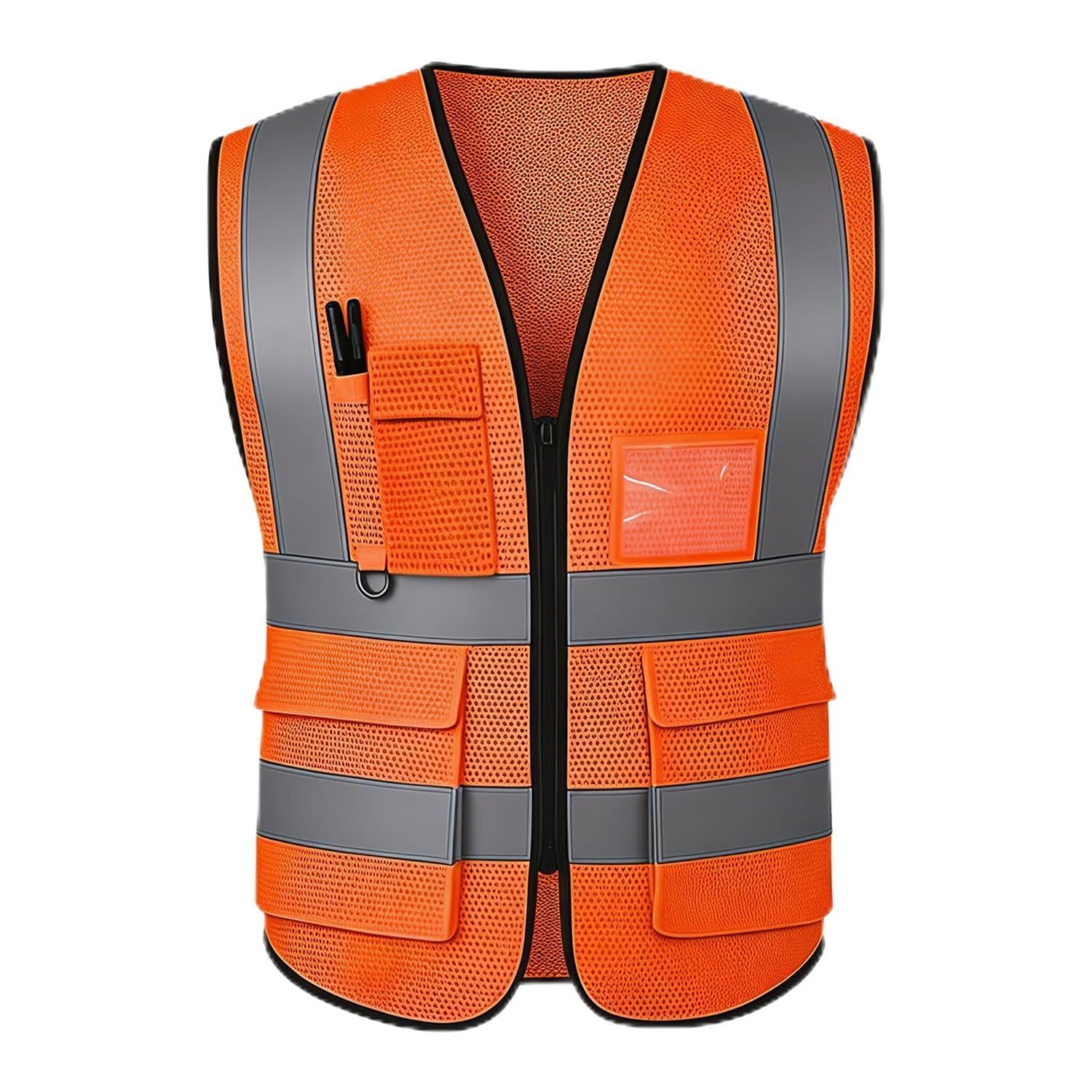GKOB Hi Vis Vest Waistcoat with 5 Pockets & Zipper - EN ISO 20471 Reflective Saf