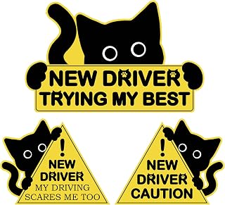 3Pcs Black Cat New Car Driving Magnets, Funny New Driver Magnet for Car Please Be Patient, Safety Warning Signs for Student Driver Moderate Size & Long Service Life