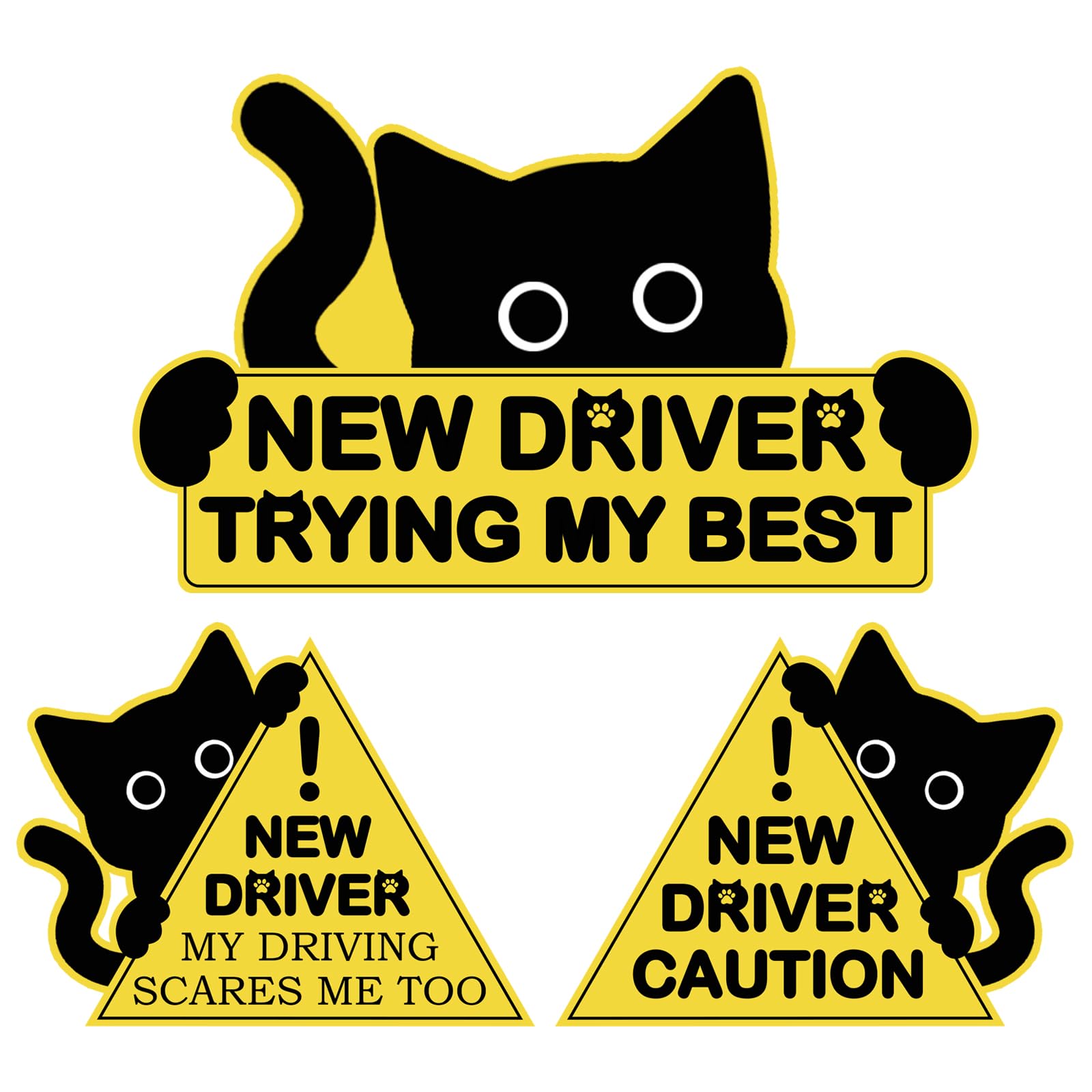 3Pcs Black Cat New Car Driving Magnets, Funny New Driver Magnet for Car Please B
