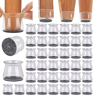 BUMACO 40Pcs Chair Leg Floor Protectors for Hardwood Floors Anti-Scratch | Silicone Furniture Cups Reduce Noise Felt Pads Covers to Protect Floors Easy to Remove Universal L Clear Fit (1-5/16" to 2")
