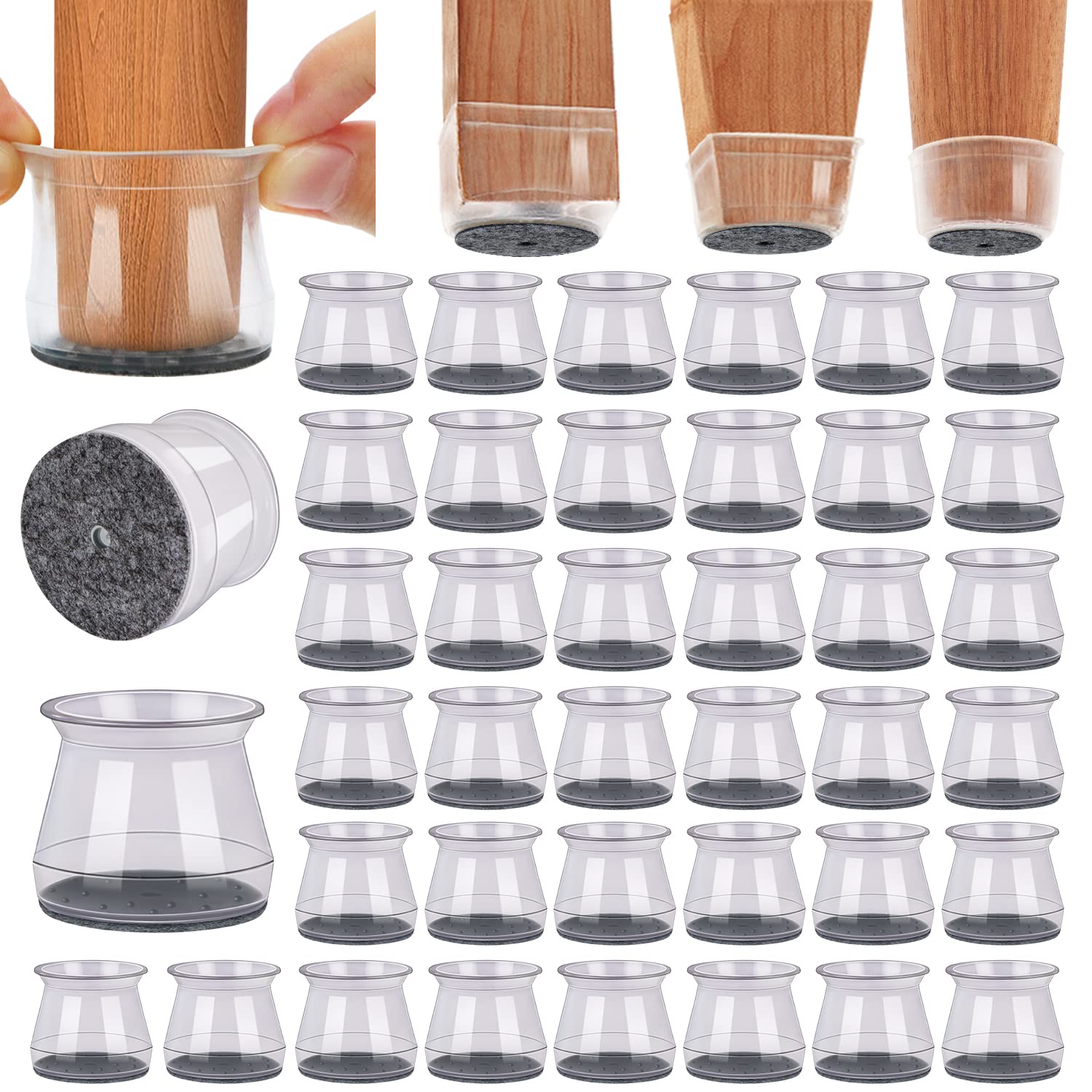 BUMACO 40Pcs Chair Leg Floor Protectors for Hardwood Floors Anti-Scratch | Silic