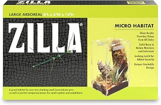 Zilla Micro Habitat Terrariums with Locking Latch, Arboreal, Large | Acrylic terrarium, stackable reptile enclosure, locking handle, 360-degree clear walls
