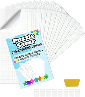 Puzzle Saver Sheets Glue Adhesive - Zero Mess & Bubble Free, Clear Peel and Stick Puzzle Backing 12 Pcs with 1 Scraper 8 Hangers 1 Manual, Tape Preserves 2x1000 Pieces Jigsaw Games for Wall Decor