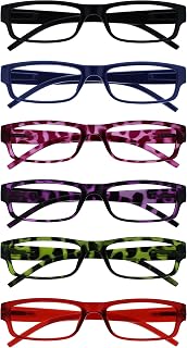 OPULIZE ACE Reading Glasses for Women Men, Lightweight Comfortable Narrow Rectangular Frame with Spring Hinges, Scratch Resistant, Black Blue Pink Purple Green Red +2.50 (Pack of 6)