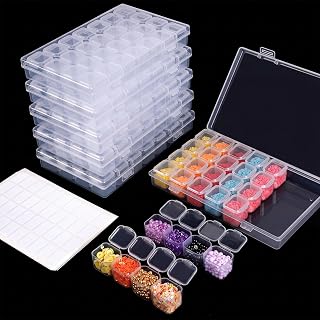 Diamond Painting Storage Boxes 6 Pack 28 Grid 168 Slots Bead Organizer | Clear Plastic, Divided Compartments, for Diamond Art Beads Jewelry and Craft Supplies, Portable Project Storage