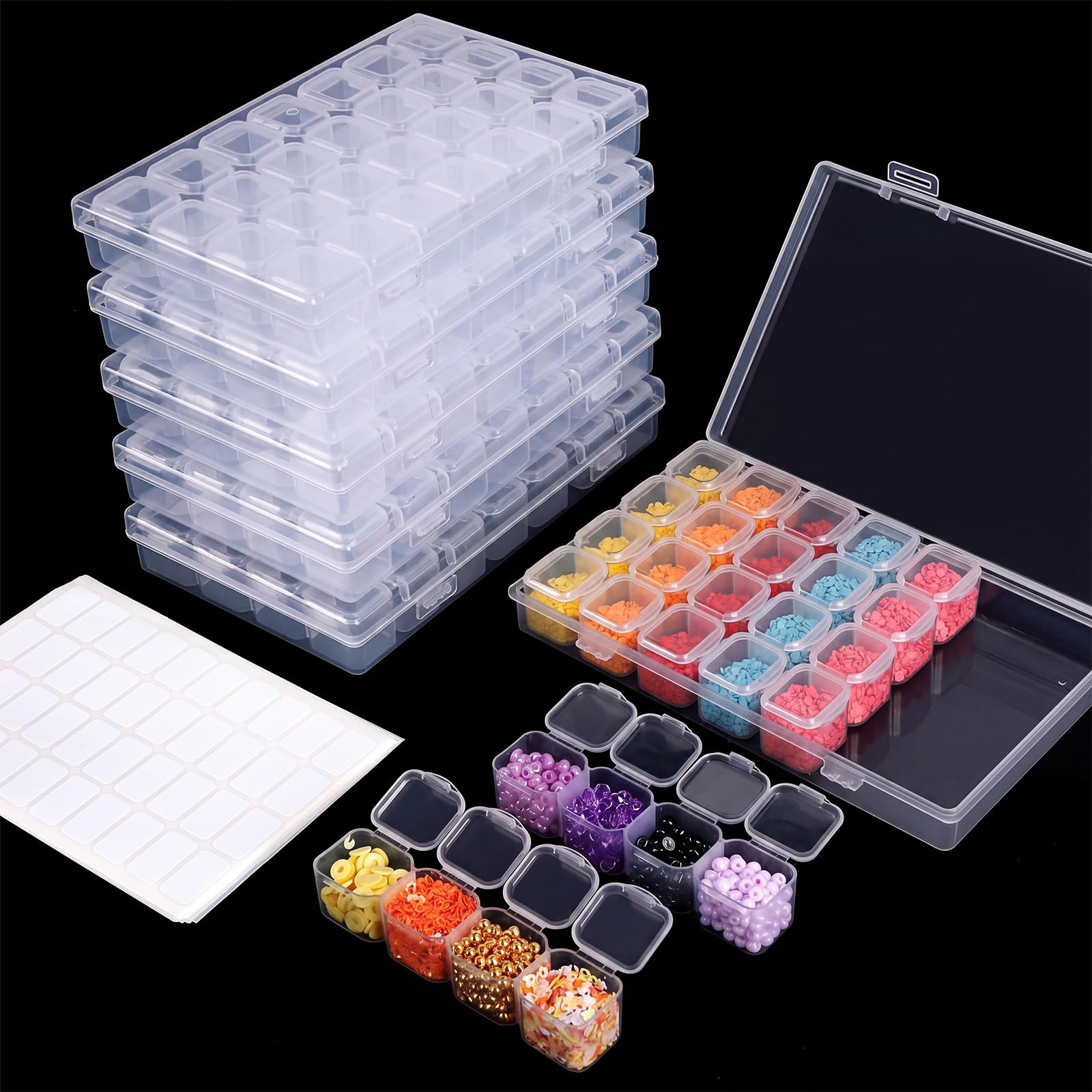 Diamond Painting Storage Boxes 6 Pack 28 Grid 168 Slots Bead Organizer | Clear P