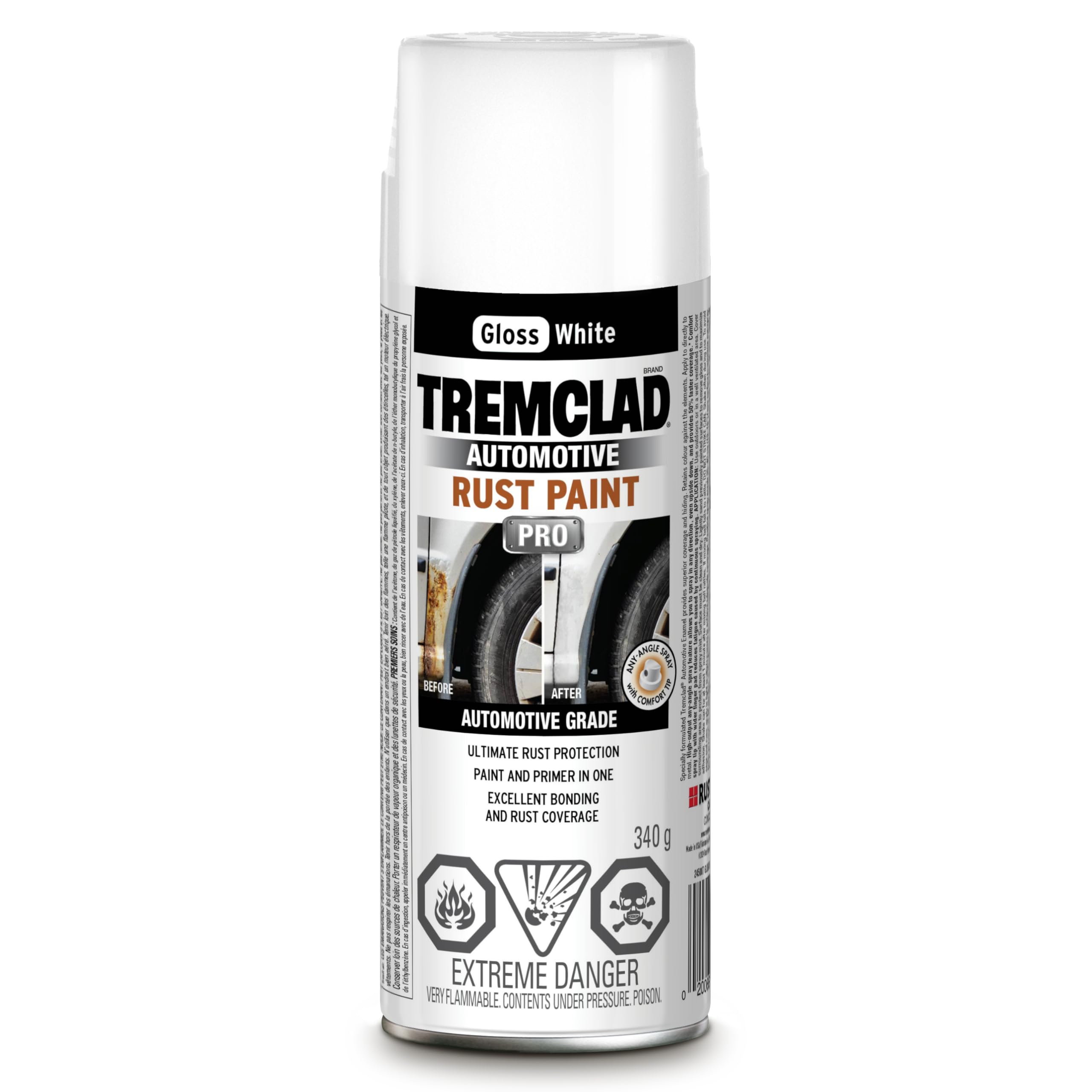 TREMCLAD Automotive Rust Paint Pro, Gloss White, Paint & Primer, Spray