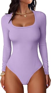 ANRABESS Bodis de manga larga con cuello redondo para mujer, para otoño, ajustado, de punto acanalado, sexy, suave, básico, a la moda
