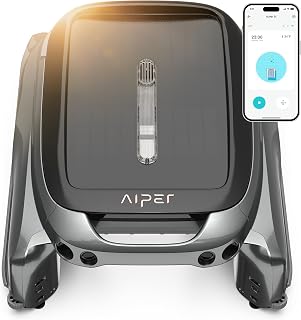 (2024 New) AIPER Surfer S1 Solar Powered Robotic Pool Skimmer with APP Support, Temperature Monitor, Dual Charging Options, Salt Chlorine Tolerant Motors, Lasts up to 12 Hour (Renewed)