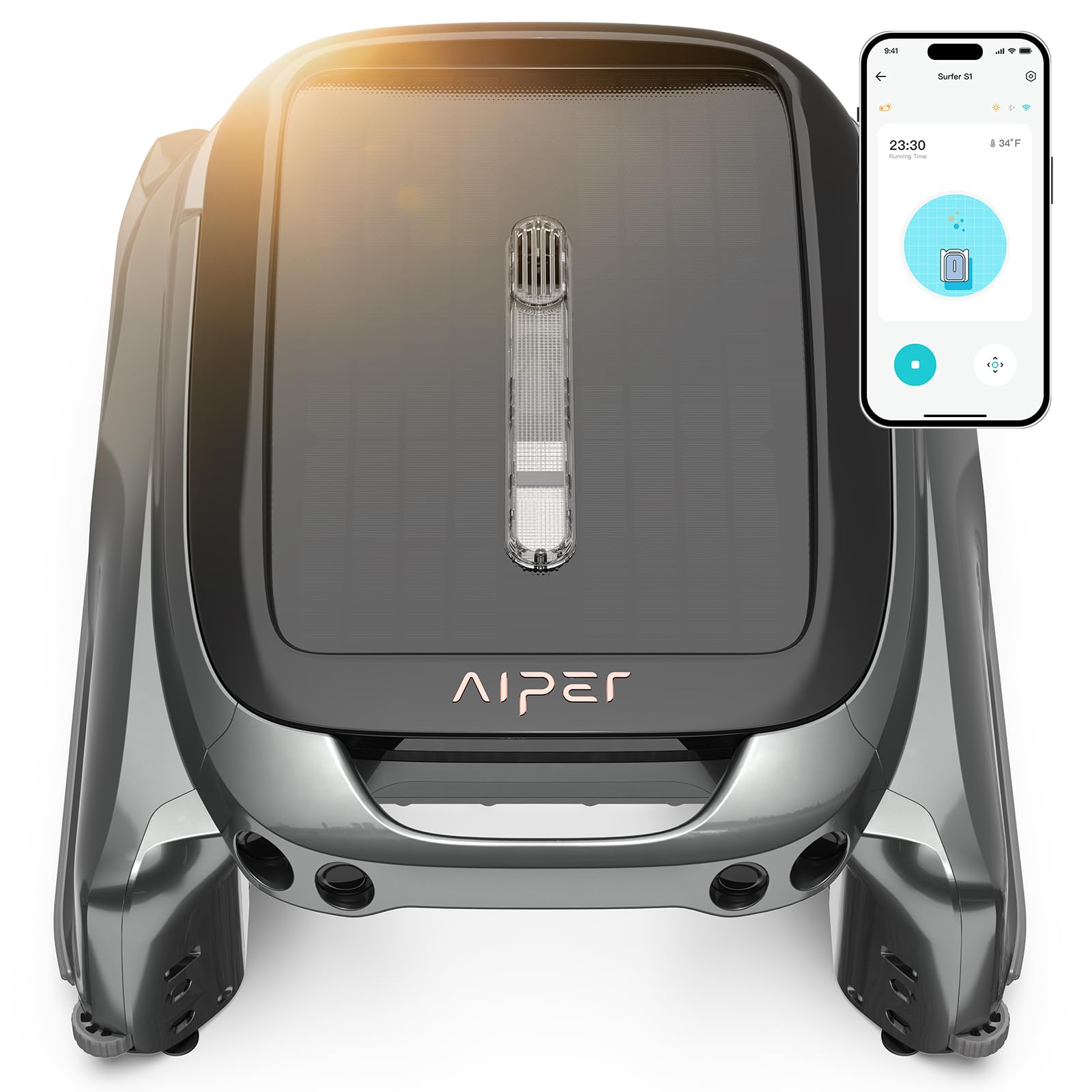 (2024 New) AIPER Surfer S1 Solar Powered Robotic Pool Skimmer with APP Support, 
