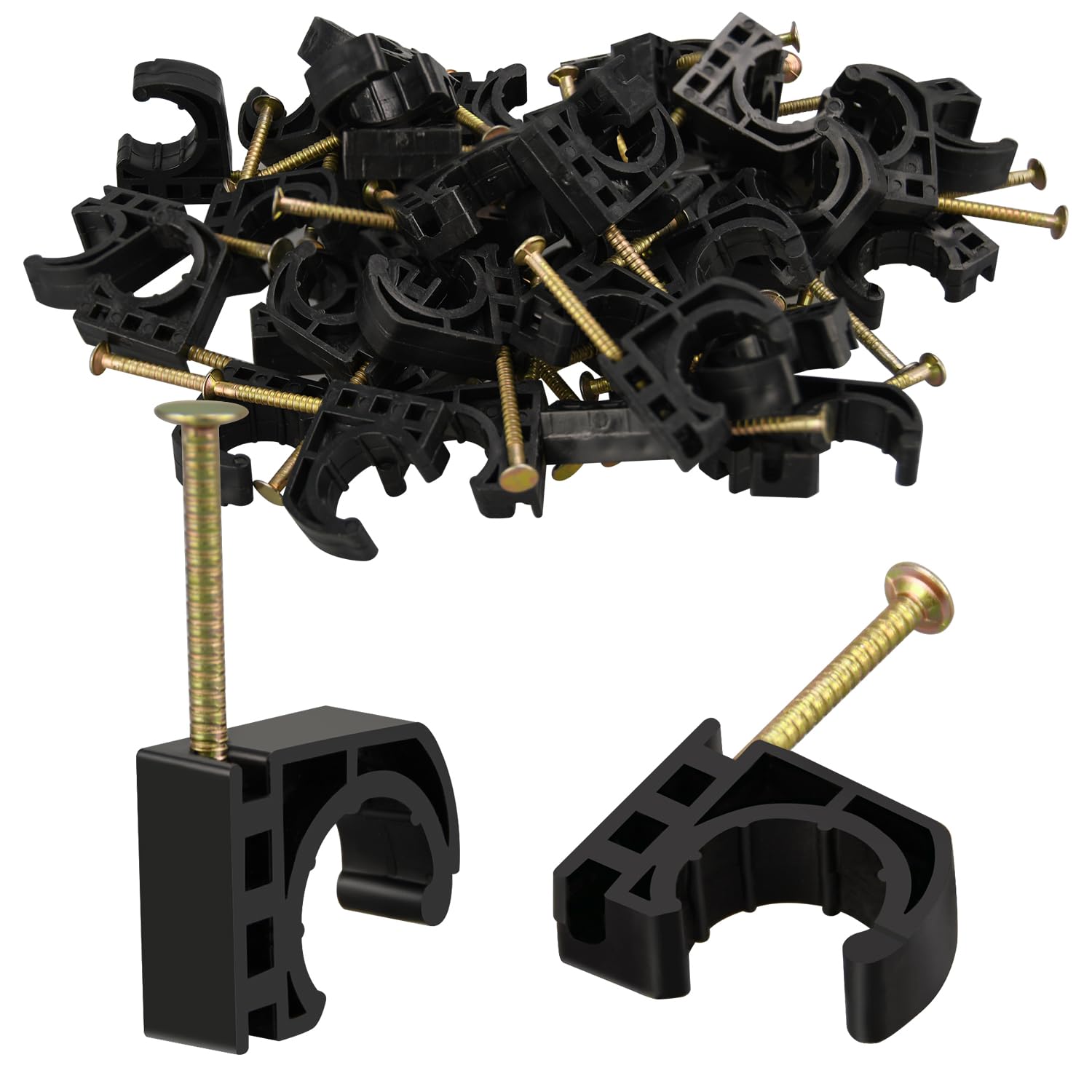 50 Pack 1/2" Half Clamps J-Hook with Nails Set | for PEX, Copper, CPVC Tubing Co