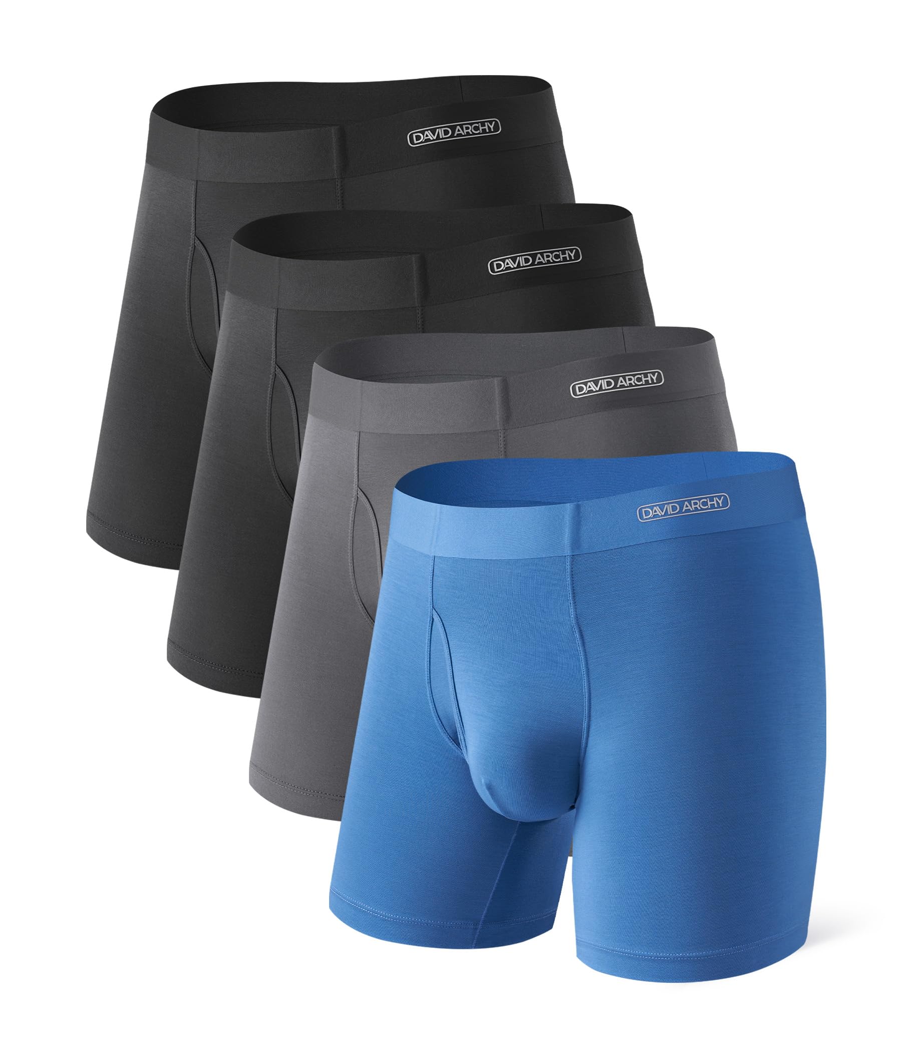 DAVID ARCHY Men's Modal Boxer Briefs, WaistFree Comfort Waistband, 4 Pack