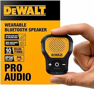 DEWALT Mini Wearable Bluetooth Speaker, Clip-On Jobsite Pro (Yellow) | Water-Resistant Portable Wireless Speaker (Non-Magnetic), Built-in Mic for Hands-Free Music/Calls, Bluetooth Speaker