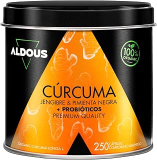 250 Probiotic Capsules + Organic Turmeric with Ginger and Black Pepper – 1460mg – with Curcumin and Piperine – Natural Anti-Inflammatory – Advanced Formula – Organic Certification | BIO Cúrcuma - Curcumina y Piperina - Antiinflamatorio Natural - Fórmula Avanzada - ALDOUS