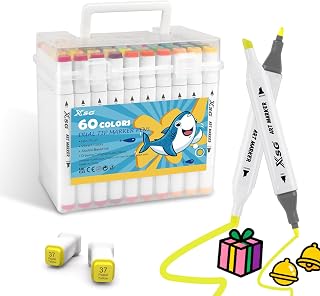 JINYAN 60‑Color Alcohol Markers Set, Fine & Chisel Tips with Plastic Case