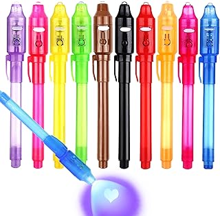 DxJ 4 Invisible Ink Pens for Kids Magic Spy Pen with UV Light Party Favors | Washable Disappear Ink,Secret Message,Treasure Hunts,Detective,Easter/Halloween/Birthday Party Bag Gift,UV Light,Random Color