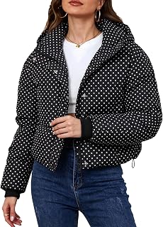 Yimoon Womens Cropped Puffer Jacket Hooded Zipper Short Warm Quilted Puffer Coat Outerwear