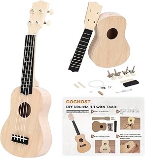 GOGHOST DIY Ukulele Kit with Tools（21 inch) | Build Your Own Soprano Ukulele Kits, Wooden Small Hawaiian Guitar DIY Craft Gift for Adults