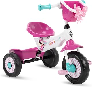 Huffy Disney Minnie Mouse Tricycle with Handlebar Basket, Ages 3+ | Minnie Mouse Graphics, Storage Bin for Snacks or Toys, Durable, Safe for Toddlers, Stable 3-Wheel Design