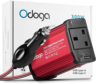 Car Power Inverter 300W 12V to 240V – Fast Car Charger, USB-C & USB-A | Odoga modified sine wave converter with 3A ports to top up phone, laptop and tablet on caravan, camping or road trips
