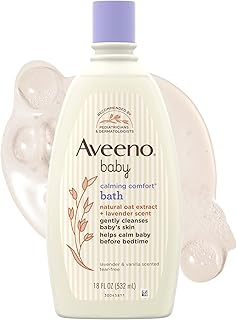 Aveeno Baby Calming Comfort Bath, Body &amp; Hair Wash, Tear Free, 18 fl. oz | Soothing Lavender and Vanilla Scent, Natural Oat Extract, Body &amp; Hair Wash, No Added Parabens or Phthalates