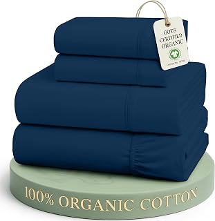 Lane Linen Queen Bed Sheets 100% Organic Cotton, GOTS Certified - Navy