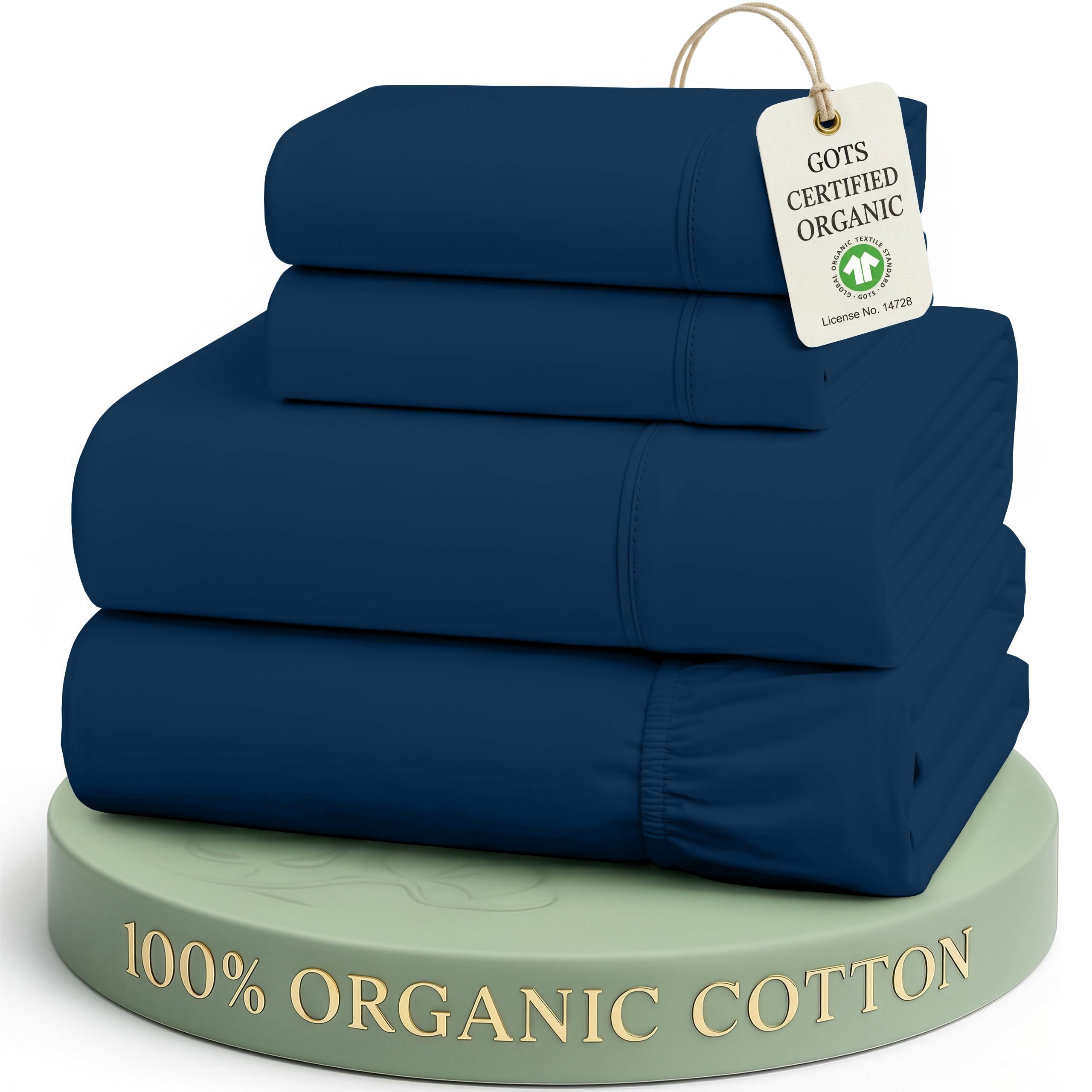 Lane Linen Queen Bed Sheets 100% Organic Cotton, GOTS Certified - Navy