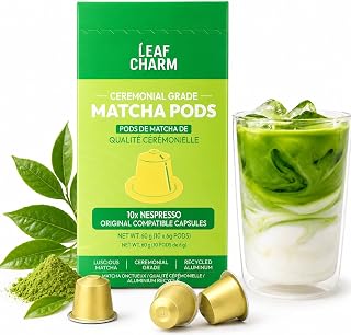 LeafCharm Ceremonial Grade Matcha Pods for Nespresso Original Line - Premium Green Tea Capsules & Tea Pods, Unsweetened & Keto Friendly, 100% Recyclable Aluminum Pods, 10 Count