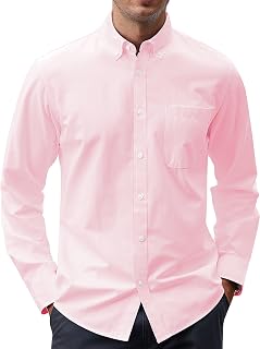 J.VER Men's Oxford Shirt Solid Color Casual Button Down Collar Long Sleeve Shirts with Pocket