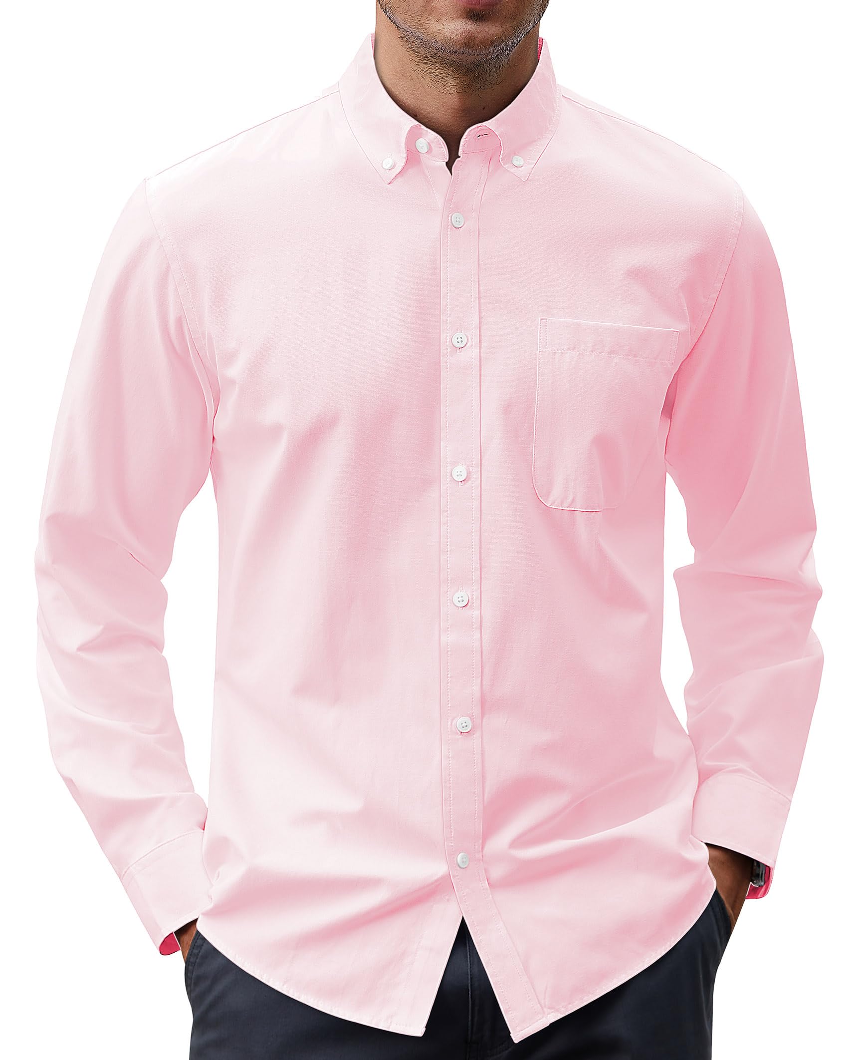 J.VER Men's Oxford Shirt Solid Color Casual Button Down Collar Long Sleeve Shirt