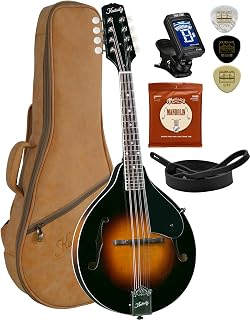 Kentucky KM-140 Standard Solid Carved Spruce Top A-Model Mandolin with Instrument Alley Bag, Tuner, Picks, Strap, Strings Bundle Sunburst Teardrop Body