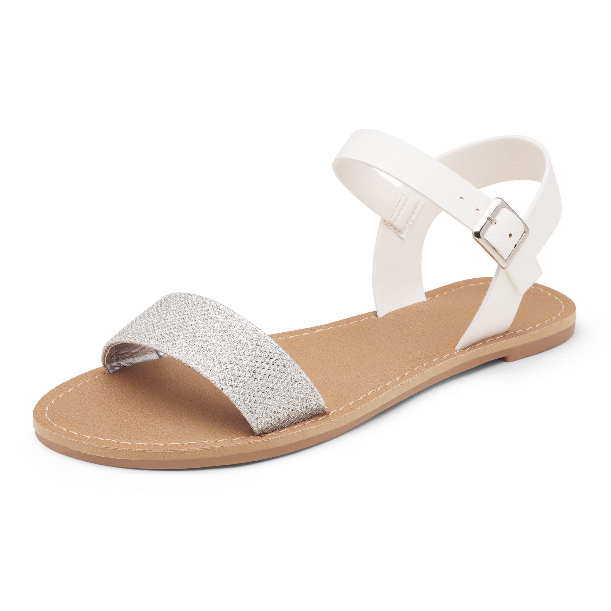 Dream Pairs Women's Cute Open Toes One Band Ankle Strap Flexible Summer Flat San