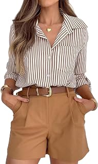 siliteelon Striped Button Down Shirts for Women Shirts Long Sleeve Casual Collar Office Work Shirt with Pocket
