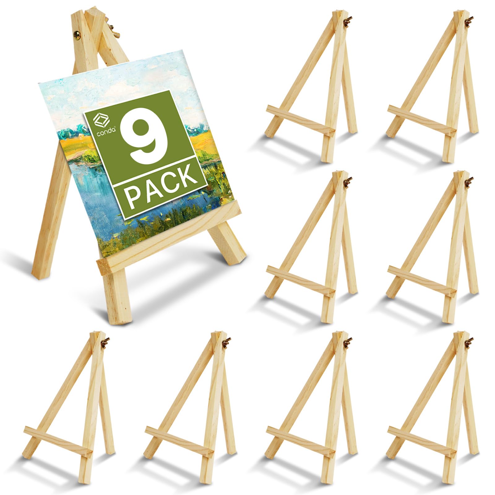 CONDA 9 Pack 9 Inch Wood Easels, Easel Stand for Painting Canvases, Art, and Cra