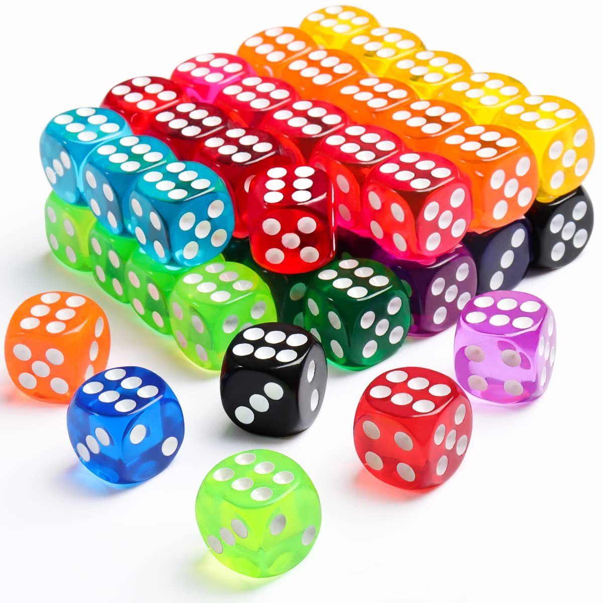 50 Pieces Dice Set, 14mm Bulk 6 Sided Colored Dices for Board Games, Math Learni